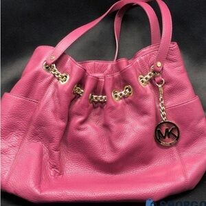 Michael Kors Fuchsia Leather Tote Bag with Gold Chain Detail